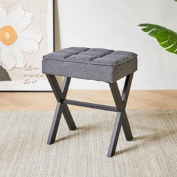 Oira Makeup Stool With X Leg, Linen Vanity Chair, Dark Gray Footrest Ottoman Seat Multi Use Small Side Table - thumbnail 2