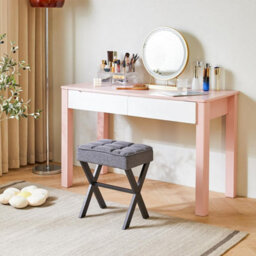 Oira Makeup Stool With X Leg, Linen Vanity Chair, Dark Gray Footrest Ottoman Seat Multi Use Small Side Table - thumbnail 8