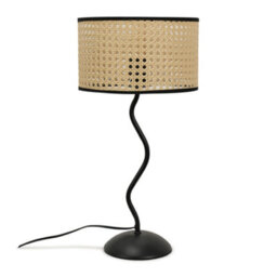 Valuelights Black Metal Wavy Single Stem Table Lamp With A Natural Cane Wicker Black Trim Shade