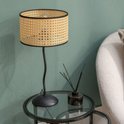 Valuelights Black Metal Wavy Single Stem Table Lamp With A Natural Cane Wicker Black Trim Shade - thumbnail 3