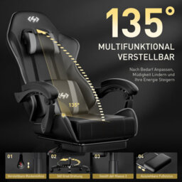 Gaming Chair For Adults, Computer Chair Recliner With Footrest, Headrest, Lumbar Support, Grey - thumbnail 5