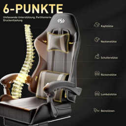 Gaming Chair For Adults, Computer Chair Recliner With Footrest, Headrest, Lumbar Support, Grey - thumbnail 6