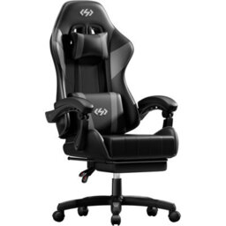 Gaming Chair For Adults, Computer Chair Recliner With Footrest, Headrest, Lumbar Support, Grey