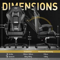 Gaming Chair For Adults, Computer Chair Recliner With Footrest, Headrest, Lumbar Support, Grey - thumbnail 7