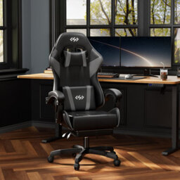 Gaming Chair For Adults, Computer Chair Recliner With Footrest, Headrest, Lumbar Support, Grey - thumbnail 3