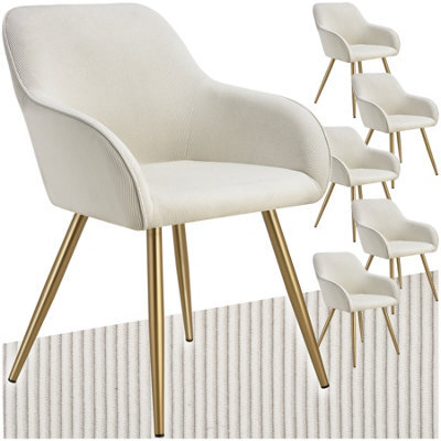 Tectake Set Of 6 Dining Chair Marilyn - Corduroy Look, Upholstered, Armchair, Continuous Backrest  - Cream/gold - image 1