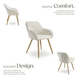 Tectake Set Of 6 Dining Chair Marilyn - Corduroy Look, Upholstered, Armchair, Continuous Backrest  - Cream/gold - thumbnail 3