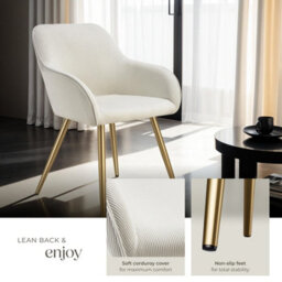 Tectake Set Of 6 Dining Chair Marilyn - Corduroy Look, Upholstered, Armchair, Continuous Backrest  - Cream/gold - thumbnail 4