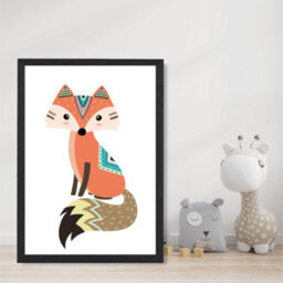 Artze Wall Art Orange Fox Tribal Animal Art Print With Black Frame Size: A4 - thumbnail 2