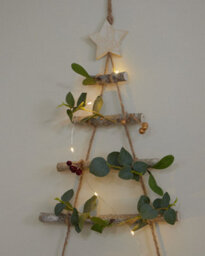 Dibor Pre-Lit Birch Wall Hanging Christmas Tree Ladder, 85 X 64 Cm, Warm White Led - thumbnail 1