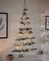 Dibor Pre-Lit Birch Wall Hanging Christmas Tree Ladder, 85 X 64 Cm, Warm White Led - thumbnail 2