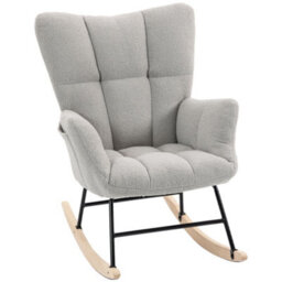 Homcom Wingback Tufted Fleece Rocking Chair With Side Pockets, Light Grey - thumbnail 2