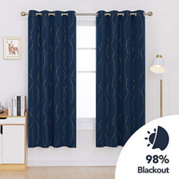 Deconovo Gold Dotted Line Foil Printed Blackout Curtains Eyelet Curtains For Living Room, 46 X 72 Inch(W X L), Navy Blue, 2 Panels - thumbnail 2