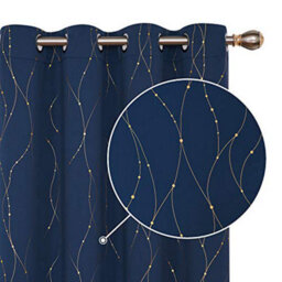 Deconovo Gold Dotted Line Foil Printed Blackout Curtains Eyelet Curtains For Living Room, 46 X 72 Inch(W X L), Navy Blue, 2 Panels - thumbnail 1
