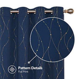 Deconovo Gold Dotted Line Foil Printed Blackout Curtains Eyelet Curtains For Living Room, 46 X 72 Inch(W X L), Navy Blue, 2 Panels - thumbnail 5