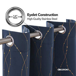 Deconovo Gold Dotted Line Foil Printed Blackout Curtains Eyelet Curtains For Living Room, 46 X 72 Inch(W X L), Navy Blue, 2 Panels - thumbnail 4