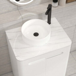 Royal Bathrooms Venice 600mm Gloss White Freestanding Bathroom Countertop Vanity Unit 2 Door With Round Basin - thumbnail 6