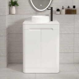 Royal Bathrooms Venice 600mm Gloss White Freestanding Bathroom Countertop Vanity Unit 2 Door With Round Basin - thumbnail 1