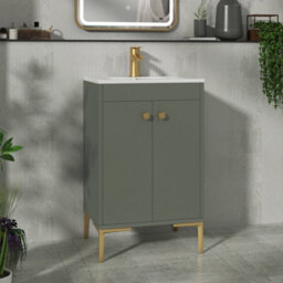 Royal Bathrooms Verona 500mm Matt Green Floor Standing Bathroom Vanity Unit 2 Door With Minimalist Basin & Brushed Brass Knob - thumbnail 1