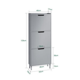 Sobuy Fsr151-H-Hg,shoe Storage Cabinet Organizer Unit With 3 Flip Drawers Grey,w50.3Xd19Xh129 - thumbnail 3