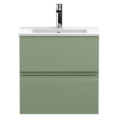 Balterley Mavesyn Contemporary 2 Drawer Wall Hung Vanity Unit With Minimalist Basin, Satin Green, 500mm - image 1