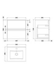 Balterley Mavesyn Contemporary 2 Drawer Wall Hung Vanity Unit With Minimalist Basin, Satin Green, 500mm - thumbnail 2