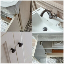 Homestylestore Antique White 570mm Bathroom Vanity Unit And Round Black Handles - thumbnail 2