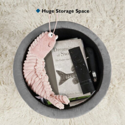 Grey Velvet Dressing Table Stool, Round Vanity Stool With Storange For Bedroom - thumbnail 4