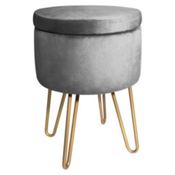 Grey Velvet Dressing Table Stool, Round Vanity Stool With Storange For Bedroom - thumbnail 1