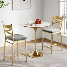 Metal Frame Bar Stools Set Of 2 Bar Chairs Backrest Footrest Tall Kitchen Chairs - thumbnail 1
