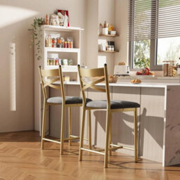 Metal Frame Bar Stools Set Of 2 Bar Chairs Backrest Footrest Tall Kitchen Chairs - thumbnail 5