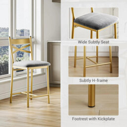 Metal Frame Bar Stools Set Of 2 Bar Chairs Backrest Footrest Tall Kitchen Chairs - thumbnail 3