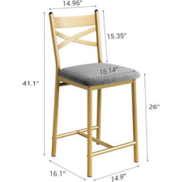Metal Frame Bar Stools Set Of 2 Bar Chairs Backrest Footrest Tall Kitchen Chairs - thumbnail 2