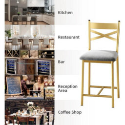 Metal Frame Bar Stools Set Of 2 Bar Chairs Backrest Footrest Tall Kitchen Chairs - thumbnail 6