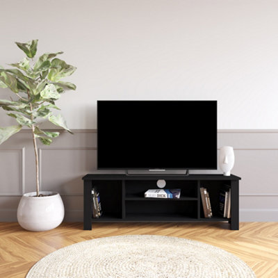 Tv Unit 114 Cm, Wooden Tv Stand With Storage, Compact Media Console For 55 Inch Tvs, Small Tv Unit For Living Room (Black,arsin) - image 1