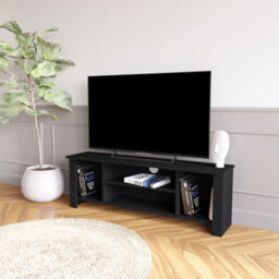 Tv Unit 114 Cm, Wooden Tv Stand With Storage, Compact Media Console For 55 Inch Tvs, Small Tv Unit For Living Room (Black,arsin) - thumbnail 2