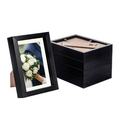 "Nicola Spring 5 X 7"" Photo Frames - Black/ivory Mount - 3D Picture Frame Box Portrait Display Case (20 X 15.5Cm) Set Of 5" - image 1