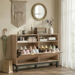 Homcom Narrow Shoe Cabinet With 2 Flip Drawers, Modern Shoe Storage Cabinet - thumbnail 9