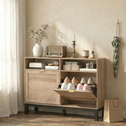 Homcom Narrow Shoe Cabinet With 2 Flip Drawers, Modern Shoe Storage Cabinet - thumbnail 8