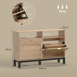 Homcom Narrow Shoe Cabinet With 2 Flip Drawers, Modern Shoe Storage Cabinet - thumbnail 3