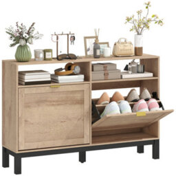 Homcom Narrow Shoe Cabinet With 2 Flip Drawers, Modern Shoe Storage Cabinet - thumbnail 2