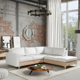 Orlando Wood Corner Sofa Hr Foam Polyurethane Wave Springs Metal Legs Wooden Frame 235X212X85Cm White And Artisan Right - thumbnail 1