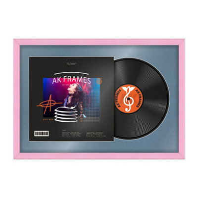 "AK Frames 25X17"" Pink Classic Vinyl Record Frame With Pompadour Mount For 12 Inch Lp Cover & Disc - Overlapped Design" - image 1