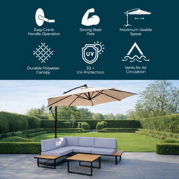 Jack Stonehouse 3M Banana Cantilever Hanging Parasol For Garden Patio - Beige - thumbnail 2