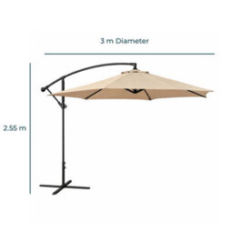 Jack Stonehouse 3M Banana Cantilever Hanging Parasol For Garden Patio - Beige - thumbnail 3