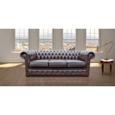 Chesterfield London 3 Seater Antique Brown Leather Sofa In Classic Style - image 1