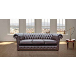 Chesterfield London 3 Seater Antique Brown Leather Sofa In Classic Style - thumbnail 1