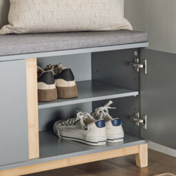 Sobuy Fsr117-Hg, Hallway Storage Bench Shoe Bench Shoe Rack Shoe Cabinet With 2 Doors And Seat Cushion, Grey,w90Xd34Xh46 - thumbnail 8