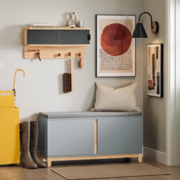 Sobuy Fsr117-Hg, Hallway Storage Bench Shoe Bench Shoe Rack Shoe Cabinet With 2 Doors And Seat Cushion, Grey,w90Xd34Xh46 - thumbnail 9