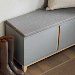 Sobuy Fsr117-Hg, Hallway Storage Bench Shoe Bench Shoe Rack Shoe Cabinet With 2 Doors And Seat Cushion, Grey,w90Xd34Xh46 - thumbnail 4